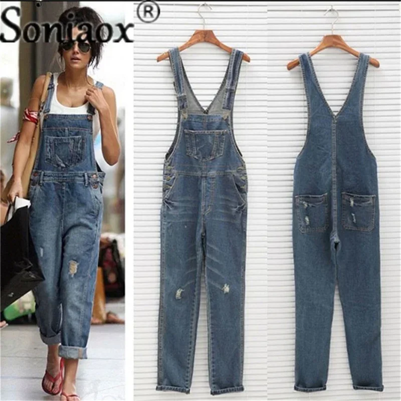 Street Fashion Jeans Women - Casual Streetwear Hole Denim Jumpsuits Women