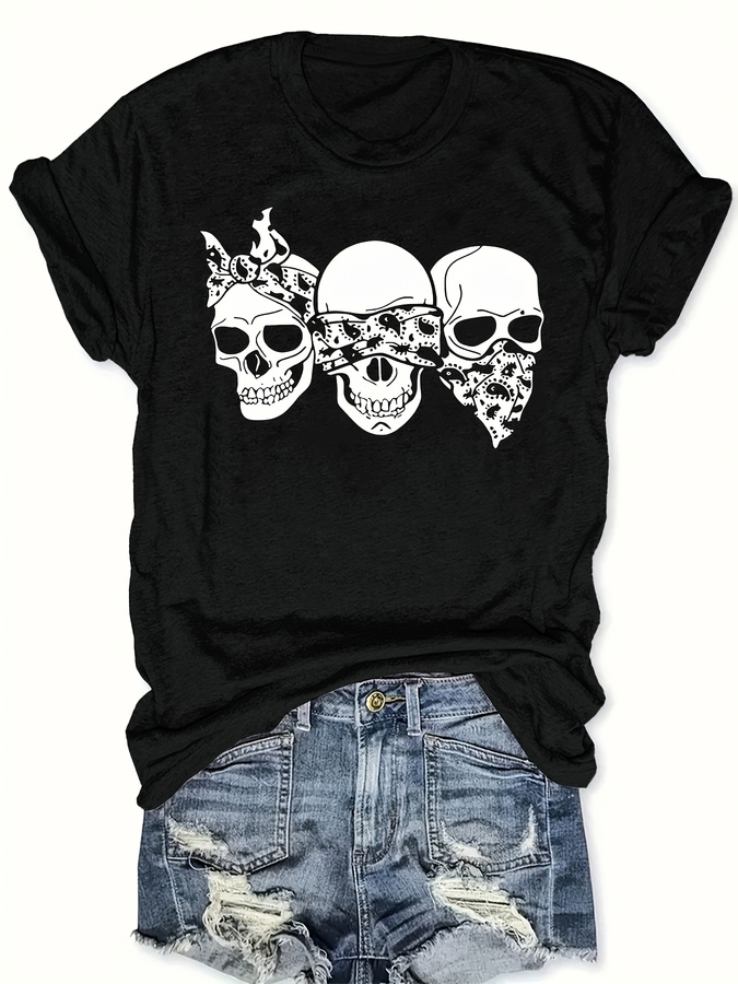 Street Fashion Trend 2025 - Happy Cartoon Skull T-Shirt, Loose Fit,