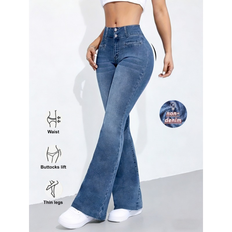 Street Fashion Shanghai - New Women Imitation Denim Flare Pants