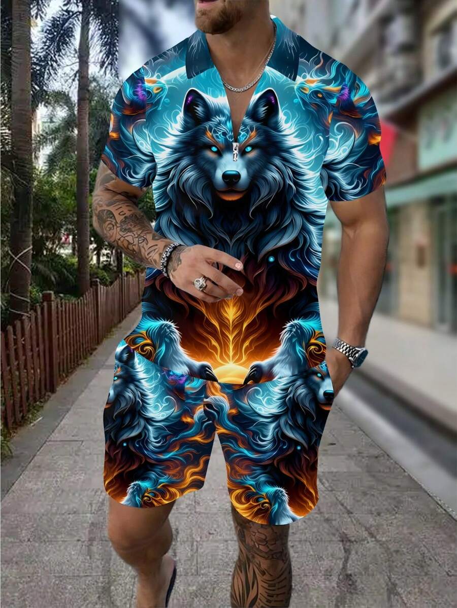 Men's Fashion 3D Wolf Print Zi - Street Fashion Style 评论和价格