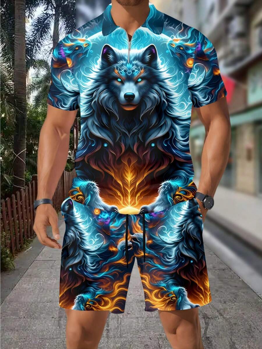 Men's Fashion 3D Wolf Print Zi - Street Fashion Style 评论和价格