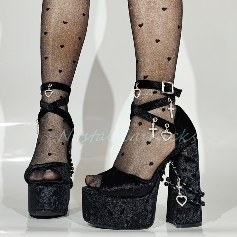 Gothic Black Velvet Platform H - Street Fashion Rome 评论和价格