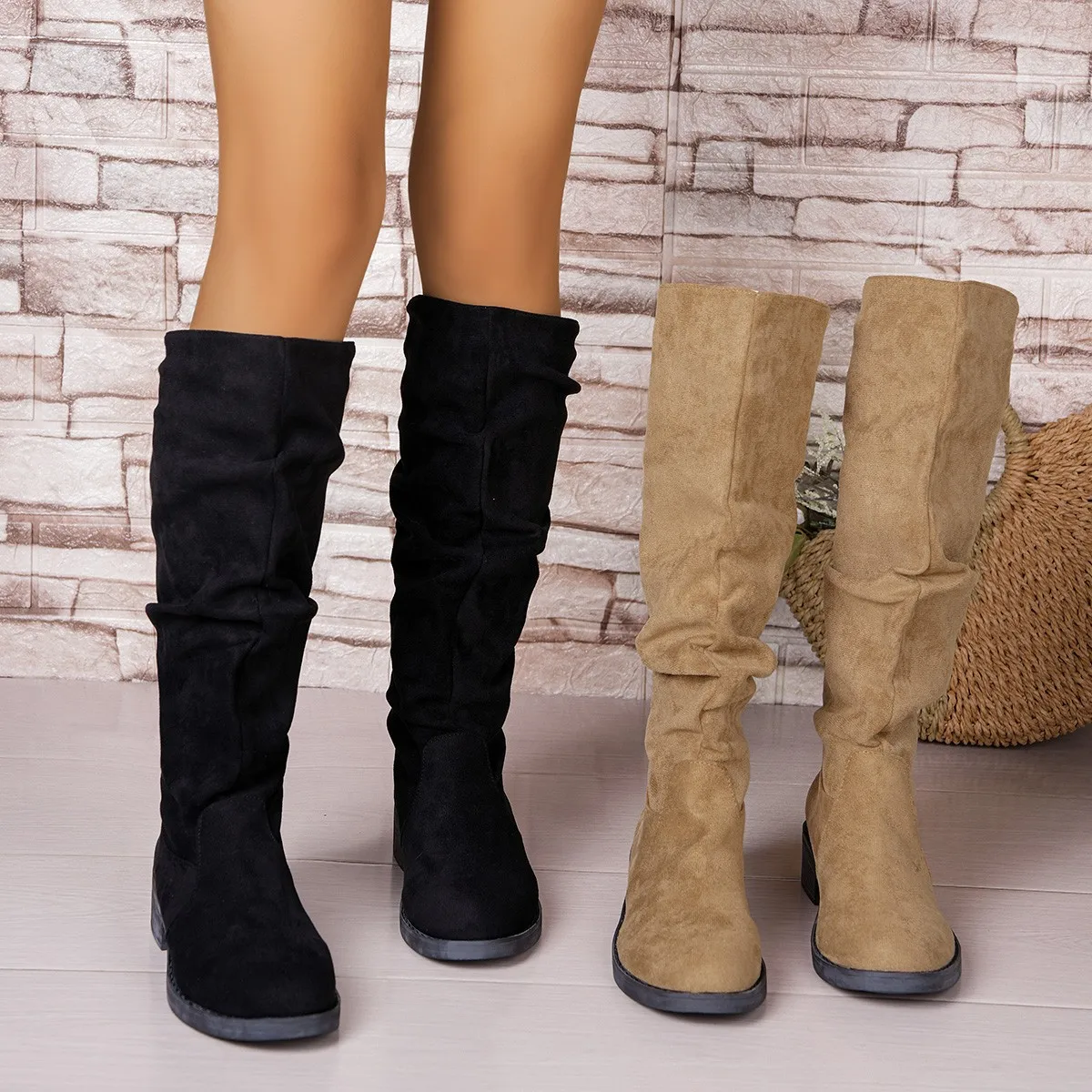 Pleated Boots Women Faux Suede - Street Fashion Rome 评论和价格