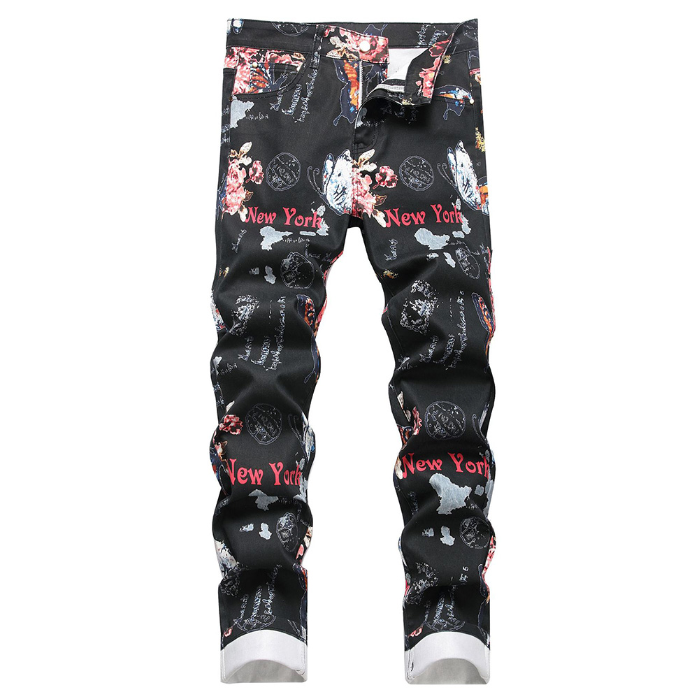 Men Digital Print Jeans Fashio - High Street Fashion New York 评论和价格