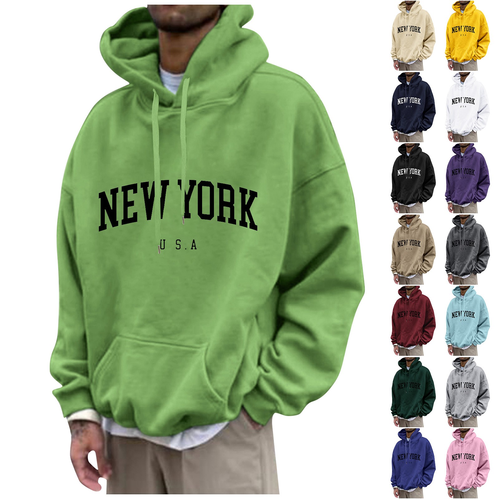 New York Print Mens Hoodies Fa - High Street Fashion New York 评论和价格