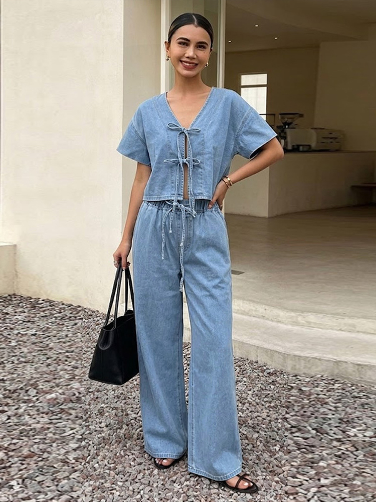 Casual Short Sleeve V Neck Lac - Street Fashion Jeans Women 评论和价格