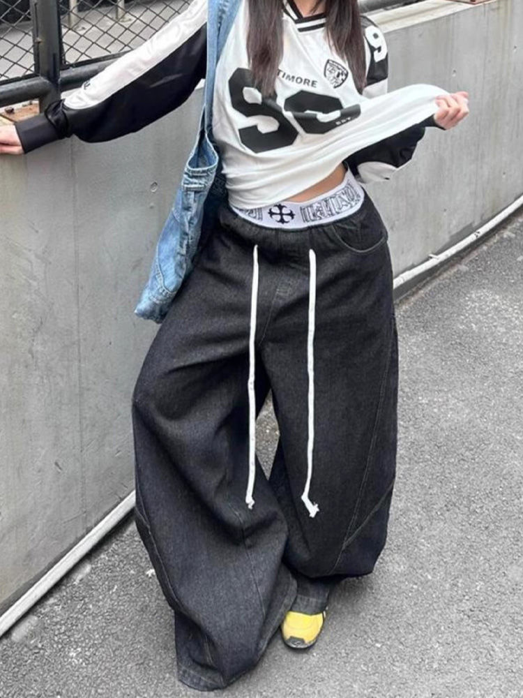 American retro spliced waist j - Street Fashion Jeans Women 评论和价格
